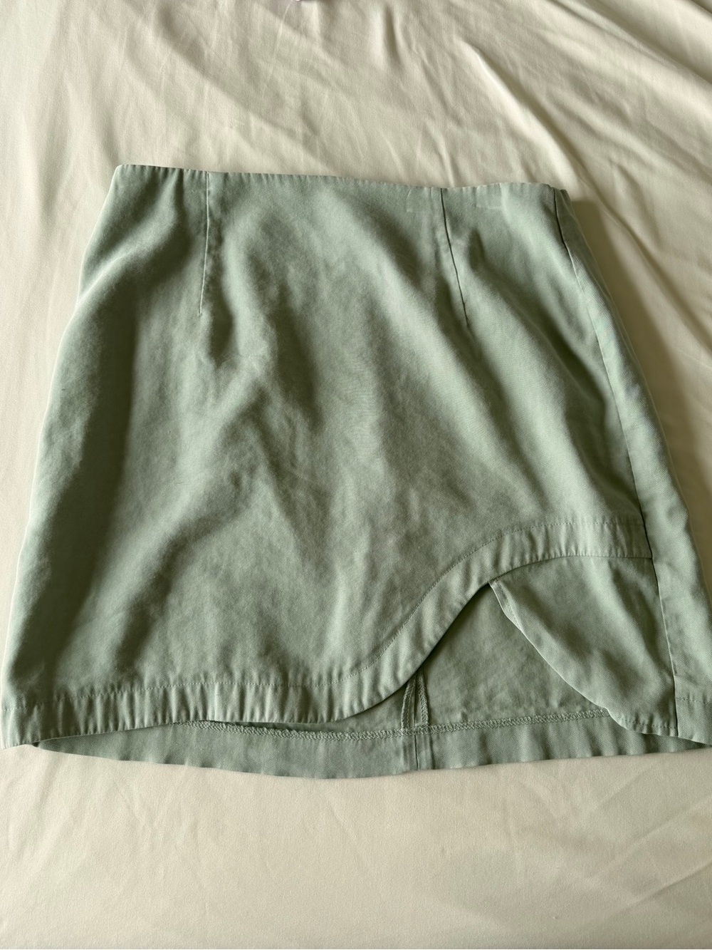 Sage Green Mini Skirt with Curved Hem - Women's Skirt